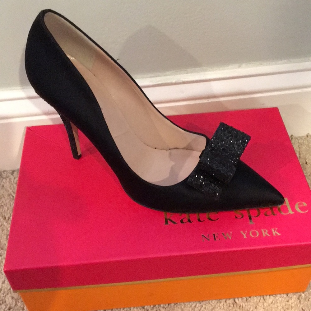 Black Kate Spade glitter bow heels size 10